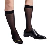 Sanrlo Calzini, calzini da uomo sottili in nylon, morbidi, trasparenti, traspiranti, lunghezza al polpaccio, calze lunghe per abbigliamento formale, Anello in oro tinta unita blu navy#, M-3XL