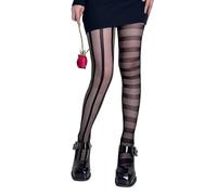 Sanrlo Calzini, collant a rete da donna a vita alta, calze sottili lunghe nere per gonna e vestito, Strisce asimmetriche#, M-3XL