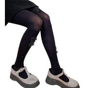 Sanrlo Calzini, collant da donna a coste opachi con perle e fiocco con perline collant calze da discoteca, Nero#, M-3XL