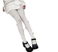 Sanrlo Calzini, collant da donna a coste opachi con perle e fiocco con perline collant calze da discoteca, Bianco latte#, M-3XL