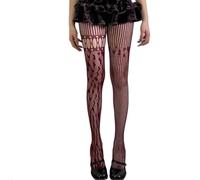 Sanrlo Calzini, collant da donna estetici scavati a rete collant a rete calze asimmetriche cuore a righe pizzo fantasia collant velato, rosso vinaccia#, M-3XL