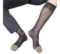 Sanrlo Calzini da uomo sopra il polpaccio, calze in nylon velato, alte al ginocchio, traspiranti, leggere, formali, per lavoro e tempo libero, Punta dorata nera larga #, M-3XL