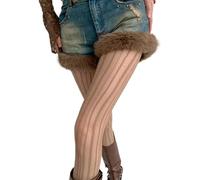 Sanrlo Calzini, donne scavato fuori rombo strisce pizzo collant calze vintage fantasia pura collant collant leggings, Marrone chiaro#, M-3XL