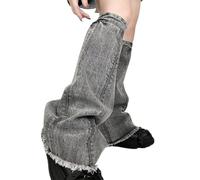 Sanrlo Calzini, jeans invecchiati scaldamuscoli elastici polsini punk lavati denim svasati copriscarpe senza piedi calzini lunghi Streetwear, Grigio#, Length: about 50cm