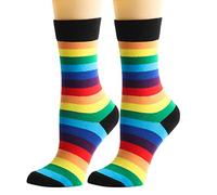 Sanrlo Calzini, Unisex Cotone Novità Calze Arcobaleno A Righe Multicolore Calze, Nero#, M-3XL