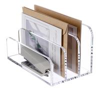 SANRUI Organizer da scrivania in materiale acrilico, 3 scomparti, trasparente, a scala, organizer multifunzione per lettere, documenti, ufficio, casa, scuola