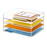 SANRUI Vassoi trasparenti da scrivania a 4 ripiani, vassoio portadocumenti impilabile A4, organizer da scrivania e accessori in acrilico, organizer per ufficio e spazio di lavoro, 31,5 x 22,5 x 8,8 cm