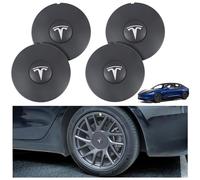 SANSHAOS 4 Pezzi Auto Coprimozzo per Tesla New Model 3 2024 (Highland), Coprimozzo Del Centro di Rotella Dell'auto Impermeabile Antipolvere Accessori per Lo Styling Del Logo Dell'Auto,White Logo