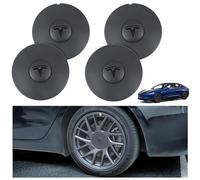 SANSHAOS 4 Pezzi Auto Coprimozzo per Tesla New Model 3 2024 (Highland), Coprimozzo Del Centro di Rotella Dell'auto Impermeabile Antipolvere Accessori per Lo Styling Del Logo Dell'Auto,Black Logo