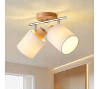 SANSHI faretti led soffitto in 2 punt，lampadario legno regolabile, Base E14 230V moderna Luce a parete,faretti soffitto per interni soggiorno, camera da letto, sala da pranzo (senza lampadine)