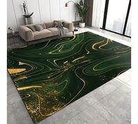 SANSJI Tappeto Camera da Letto a Marmo Verde Smeraldo Di Lusso, Tappeti Design di Linea D'oro Irregolare Astratta, Tappetino Antiscivolo - per Decor del Pavimento della Camera da Letto 140 x 200 cm