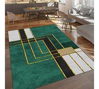 SANSJI Tappeto Camera da Letto a Oro Verde Smeraldo Di Lusso, Tappeti Design di Retrò Oro Nero Geometrico, Tappetino Antiscivolo - per Decor del Pavimento della Camera da Letto 140 x 200 cm