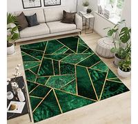 SANSJI Tappeto Camera da Letto a Verde Smeraldo Moderno, Tappeti Design di Geometria Di Lusso In Oro Verde, Tappetino Antiscivolo - per Decor del Pavimento della Camera da Letto 140 x 200 cm