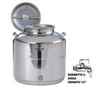 SANSONE CONTENITORE FUSTO OLIO SALDATO INOX EUROPA 50 Lt. CON RUBINETTO CROMATO