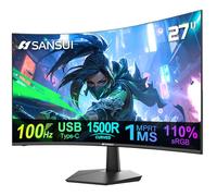 SANSUI Curved 27 Inch Monitor with USB-C Speakers 100Hz Computer Monitor 1Ms FHD 1080P 1500R|110% sRGB|HDMI|VESA Compatibile,for Tablet, Desktop,Laptop and PC Work Gaming (ES-27C1 Cable Included)