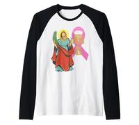 Santa Agata Cancro al Seno Nastro Patrono Santo Infermiere Cattolico Maglia con Maniche Raglan