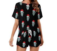 Santa Alien - Set pigiama da donna a maniche corte e pantaloncini, 2 pezzi, abbigliamento da notte, Stile:, M