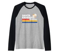 Santa Barbara California Retro Tramonto Palme Vintage 80s Maglia con Maniche Raglan