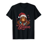 Santa Bigfoot Christmas Believe Xmas Lights Funny Sasquatch Maglietta