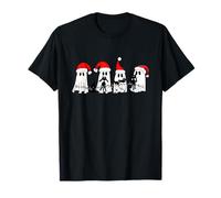 Santa Boo Fantasma Creepy Halloween E Natale Design Babbo Natale Maglietta