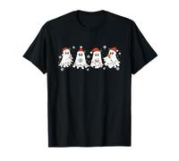 Santa Boo Fantasma Creepy Halloween E Natale Design Babbo Natale Maglietta