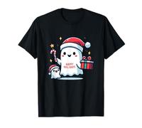 Santa Boo Fantasma Creepy Halloween E Natale Design Boo Maglietta