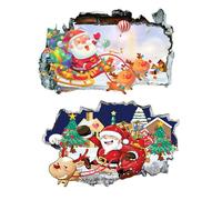 Santa Breakthrough Wall Sticker 3D Broken Wall Effect, Removable Christmas Creative Walls Sticker, Large Santa Walls Decor for Doors, Windows, Kids Rooms, Holiday Parties (JJ)