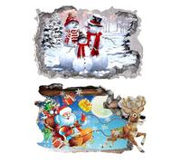 Santa Breakthrough Wall Sticker 3D Broken Wall Effect, Removable Christmas Creative Walls Sticker, Large Santa Walls Decor for Doors, Windows, Kids Rooms, Holiday Parties (AA)