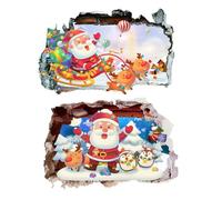 Santa Breakthrough Wall Sticker 3D Broken Wall Effect, Removable Christmas Creative Walls Sticker, Large Santa Walls Decor for Doors, Windows, Kids Rooms, Holiday Parties (PP)