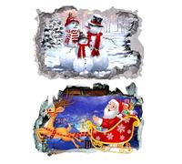 Santa Breakthrough Wall Sticker 3D Broken Wall Effect, Removable Christmas Creative Walls Sticker, Large Santa Walls Decor for Doors, Windows, Kids Rooms, Holiday Parties (VV)