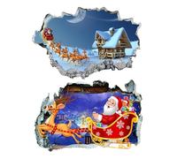 Santa Breakthrough Wall Sticker 3D Broken Wall Effect, Removable Christmas Creative Walls Sticker, Large Santa Walls Decor for Doors, Windows, Kids Rooms, Holiday Parties (WW)