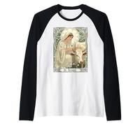 Santa Brigida patrona Santo d'Irlanda con Mucca Bianca Maglia con Maniche Raglan