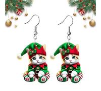 Santa Cat Christmas Earrings, Santa Kitty Christmas Earrings, Cute Cat Holding Christmas Tree Xmas Earring, Lightweight & Comfortable, for Parties, Dinners, and Family Gatherings (04)