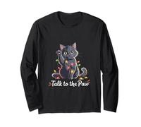 Santa Cat Talk To The Paw Funny Christmas Cool Cat Lover Maglia a Manica