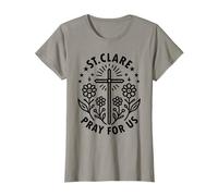 Santa Chiara d'Assisi Prega per Noi Croce Floreale Cattolica Maglietta