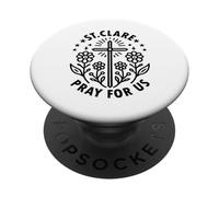 Santa Chiara d'Assisi Prega per noi Croce Floreale Cattolica PopSockets PopGrip Adesivo