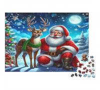 Santa Claus 1000 Pieces for Adults & Kids Santa with Reindeer Educational Games Home Decor Puzzle for Family 38x26cm 1000pcs
