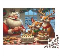 Santa Claus 1000Pc Adult Jigsaws Santa with Reindeer And Cake for Adults Challenging & Brainteasing Puzzle Games 70x50cm 1000pcs