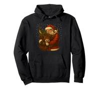 Santa Claus Abbracciare Highland Cow Christmas Farm Felpa con Cappuccio