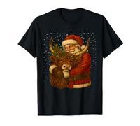 Santa Claus Abbracciare Highland Cow Christmas Farm Maglietta