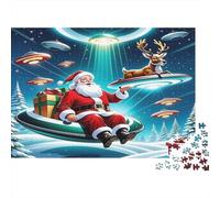 Santa Claus Adult Jigsaw Games Santa on Sleigh with Reindeer Challenging & Brainteasing for Decompression 70x50cm 1000pcs