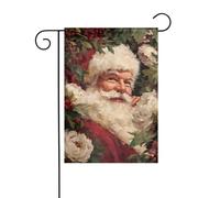 Santa Claus Agrifoglio Bacche Rosse Peonie Bianche Bandiera da Giardino Vintage 30x45cm Verticale Doppio Lato Fattoria Vacanze Decorazioni Esterne Bandiera Cortile