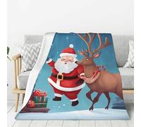 Santa Claus And Reindeer Coperta Divano Peluche Coperta da Viaggio Lavabile Blanket per Letto Poltrona Campeggio 125x150cm
