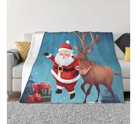 Santa Claus And Reindeer Coperta Peluche Coperta da Tiro Multiuso Plaid per Quattro Stagioni Campeggio Adolescenti 100x125cm
