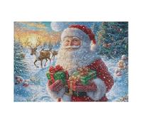 Santa Claus Deer Christmas Winter Wild Nature Rural Countryside Puzzle 300 Pezzi Difficile Rompicapo Adulti Sfida Per Amanti Del Puzzle Rilassamento Pressione Ridotta Dopo Il Lavoro Regalo Amici 300