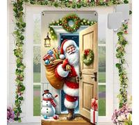 Santa Claus Door Frame Banner, Funny Merry Christmas Front Door Cover 71x35 Inch, Christmas Door Cover, for Living Room Bedroom Office Farmhouse Restaurant (B(71 * 35in))