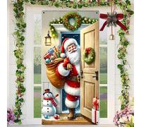 Santa Claus Door Frame Banner, Santa Reindeer Christmas Door Wrap Banner, Funny Merry Christmas Front Doors Cover 71x35 Inch, for Party Living Room Bedroom Kitchen Office Restaurant (I)