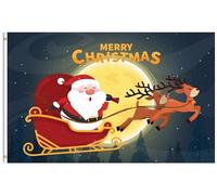 Santa Claus Flying On The Sky In Sleigh With Reindeer At Night Beautiful Full Moon Bandiera Da Esterno 90X150Cm Stagionale Striscione Appendere Bandiera Da Cortile Per Estiva Cortile Interni