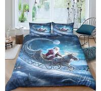 Santa Claus flyingcopripiumino morbida microfibra Set di 3 Pezzi stampa 3D cerniera nascosta Christmas magical Set Di Copripiumino incluso federe per cuscini aiosa for adulti Single（140x200cm）