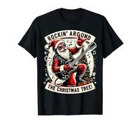 Santa Claus Guitar Player Rock & Roll Christmas Maglietta